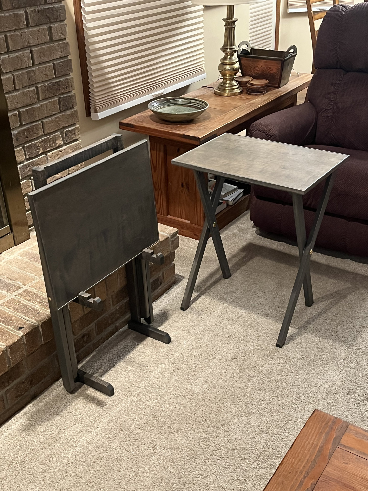 WoodRicks Two Wide Home and Office 25" TV Tray Tables with Wall Hugger